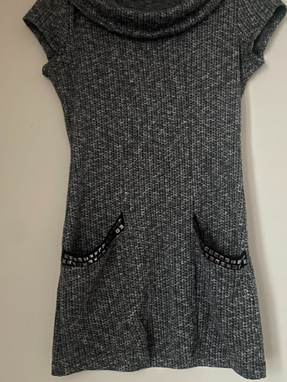 Le Chateau Grey Knit Dress with Stud Detail